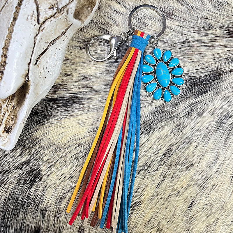 Wholesale Western Style Multicolor Tassel Turquoise Keychain